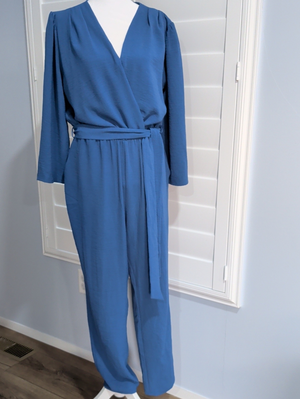NWT Fraiche By J Women’s Blue Wrap-Front Jumpsuit with Belt